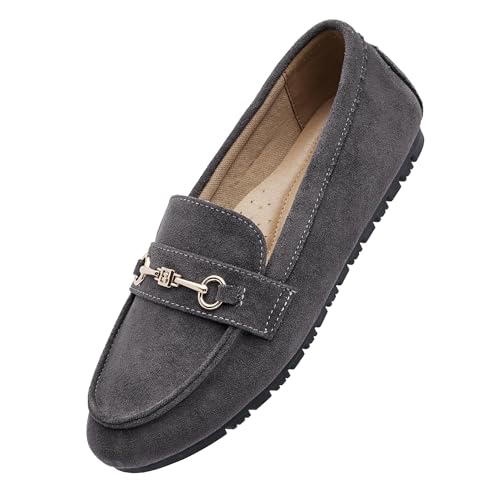 Image of Women's Wide Loafers Casual Slip on Flat Shoes Women's Comfort Penny Loafers with Arch Support Women Dressy Moccasins