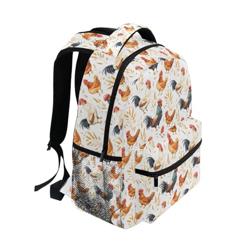 Rooster Wheat Backpack for School Boys Girls Adults Kids Bookbag Laptop Bag 18L2