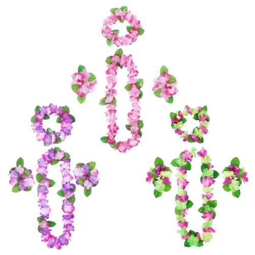 Aomig Ensemble de Colliers de Fleurs Hawaïennes, Guirlande de Fleurs Hawaïennes Colorées avec Collier, Bandeau et Bracelet, Décoration de Fête Hawaïenne,...