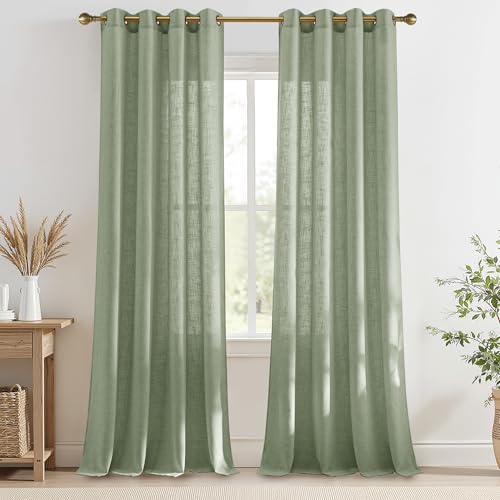 PONY DANCE Lot de 2 Rideau Voilage Lin - Rideaux Translucide L140xH225cm : Lumière Douce & Intimité pour Fenêtre Porte Chambre Salon Maison, Decoration avec...