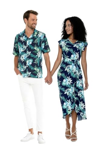 Image of Matchable Couple Hawaiian Shirt or Wrap Dress Orchid Breeze | Sold Individually; Soft Rayon Fabric; Lightweight Comfort; Signature Tropical Prints; Vacation Ready