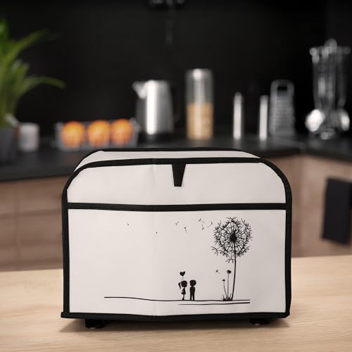 kwmobile Hülle für 2-Scheiben Toaster - Staubschutz Abdeckhaube - Toasterabdeckung in Schwarz Weiß Pusteblume Love - 19 x 20,3 x 28 cm