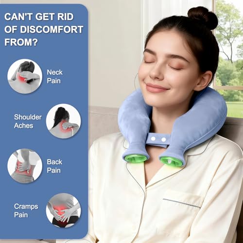 Image of Neck Stretcher U-Shaped Hot Water Bottle for Use with Cervical Traction, Neck Pain Relief&Cervical Spine Pressure Reduction, Skin-Friendly Crystal Velvet Fabric Cover, Washable (Light Blue)