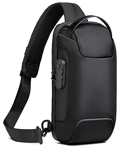 HOXSURY Sling Backpack USB Anti-Theft Waterproof Chest Daypack Casual Shoulder Bag (Black)