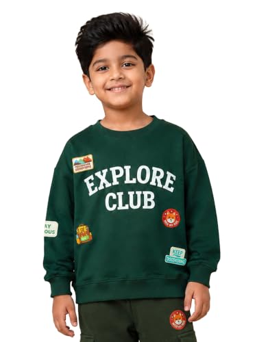 Image of KiddoPanti Boys Solid Round Neck Full Sleeve Fleece Sweatshirt | 60% Cotton 40% Polyester | Soft Warm Winter Pullover | Ribbed Cuffs & Hem | Casual Winter Sweatshirt for Kids