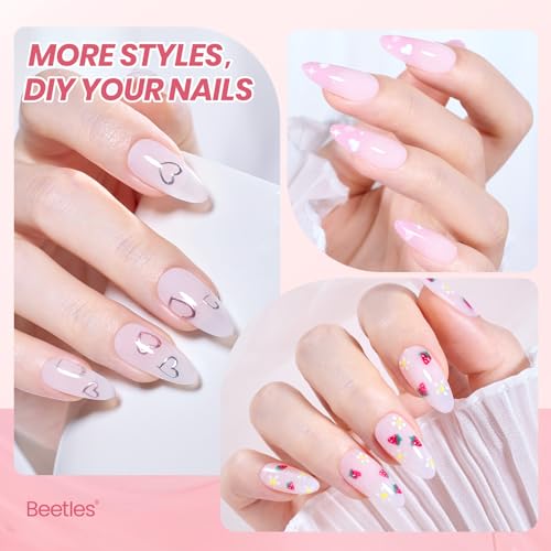 Image of Beetles Milky Pink Gel Nail Polish, 15ml Nude Pink Jelly Neutral Translucent Sheer Gel Polish Base Color Nail Concealer Soak Off UV LED Nail Lamp French Nail Art Gift for Women