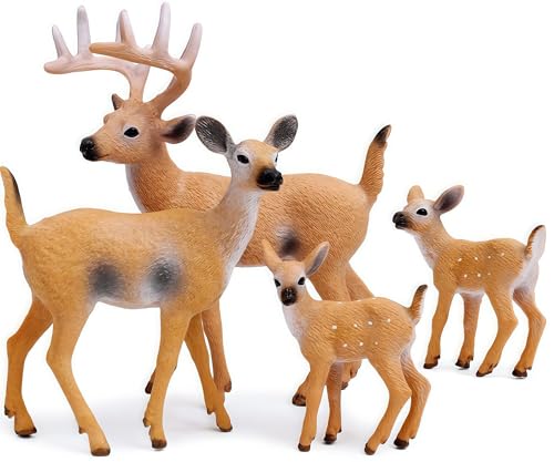 Image of Gemini&Genius Animal Toys Whitetail Deer Figurines with Cub, 4Pcs Reindeer Family Woodland Animal Toys, Great for Kids Party Favors, Treasure Box Prizes, Goodie Bag Fillers, Family Fun or Cake Toppers