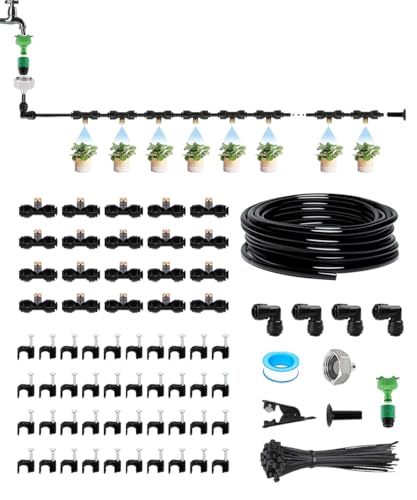 ミストシャワー 屋外 直角アダプター付き 自動散水セット ホース 灌漑システム 噴霧ノズル 散水ノズル 芝生 水やり 家庭園芸 熱中症対策 省エネ 屋外冷却システム適用 (20M)