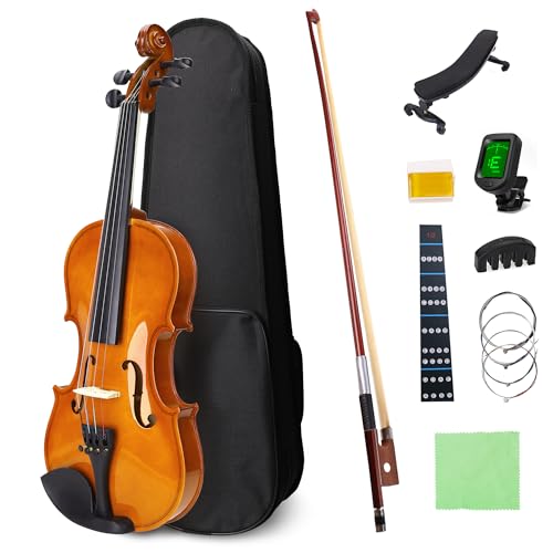 NANYI Size 1/2 beginner first violin Set for Kids, Solid Wood Acoustic Fiddle Kit with Hard Case...