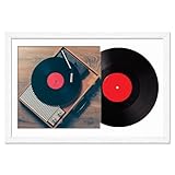 Fxojyvo Engineered Wood Vinyl Record Frame for the Wall Display Album Cover, White 16 x 24 Frame with Wood-grain for any 12 Inch LP Record - 1 Pack