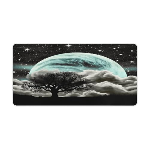 Starry Night Black Tree Art Desk Pad impermeable y antideslizante