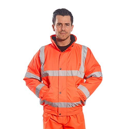 Image of Portwest Hi-Vis Bomber Jacket Viz Insulated Safety Visability Work Wear Rain ANSI 3, Large Orange