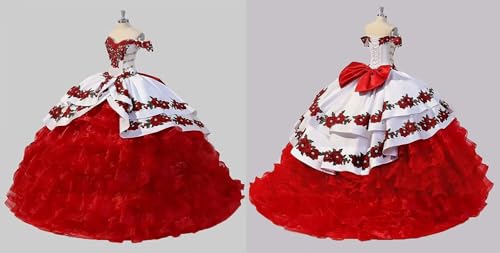 Vintage Flowers Embroidery Quinceanera Dresses Ruffles Prom Ball Gown Sweet 15 16 Dress2