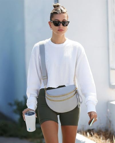 Image of Pure Colour Crossbody Bag Bum Bag for Women,Spacious Purse Fanny Packs Belt Bag,Oversized Bum Bag (Colour Bum Bag-Light Grey)