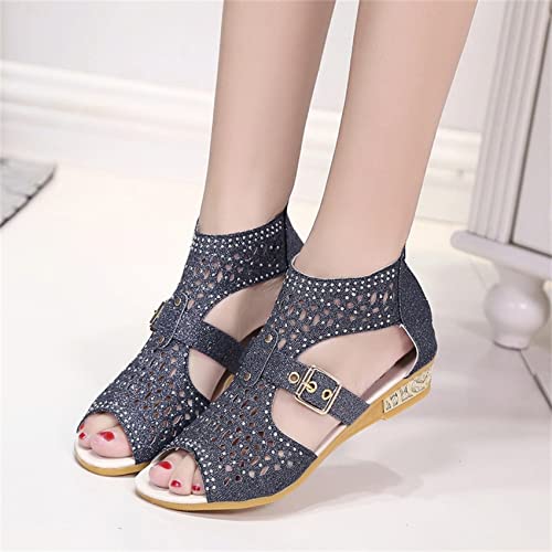 Sandals for Women Casual Summer Wedge Espadrilles Sandals Ankle Strap Open Toe Beach Boho Sandals Roman Shoes,Gold,US7/EU384