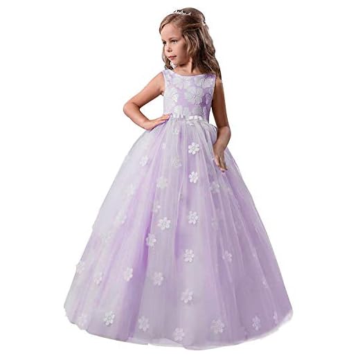 TTYAOVO Flickor broderi prinsessklänning brudtärna bröllop fest festtåg vintage klänningar, 363 lila, 9-10 År