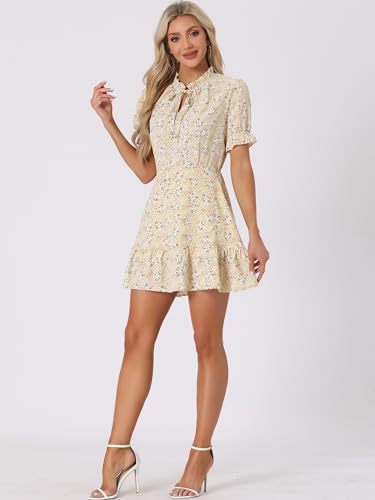 Image of Allegra K Womens Floral Chiffon Mini Dress Ruffle Hem Puff Short Sleeve