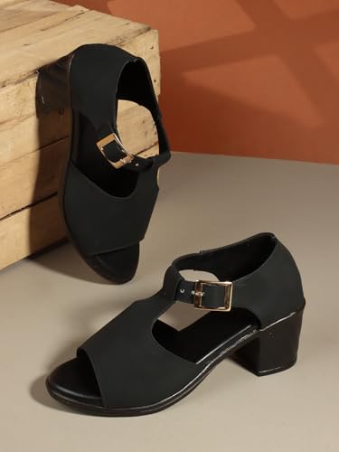 Image of Denill Fancy & Comfortable Brown Heel Sandal with Ankle Strap for women & Girls