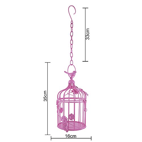 Image of Homesake Pink Hanging Cage Tealight Candle Holder with Floral Vine & Hanging Chain, Decorative Metal Lantern for Diwali Decoration, Home Decor, Balcony, Living Room, Return Gifts for Pooja