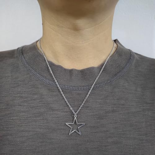 Fashion Simple Hollow Star Pendant Necklace For Men Women Stainless Steel Chain Jewelry Gifts for Boys Girls (silver)4