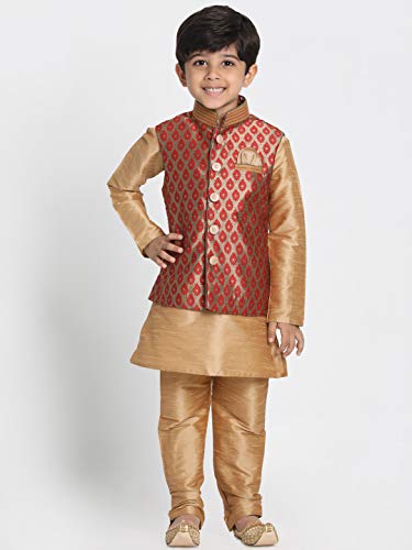 Image of VASTRAMAY Black Cotton Silk Blend Boys Nehru Modi Jacket