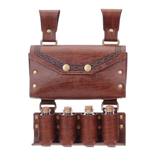 HOBBIESAY 1 bolsa de cintura medieval para garrafa de poção de alquimia renascentista com frascos de vidro, bolsa lateral para disfarce de Halloween, castanho