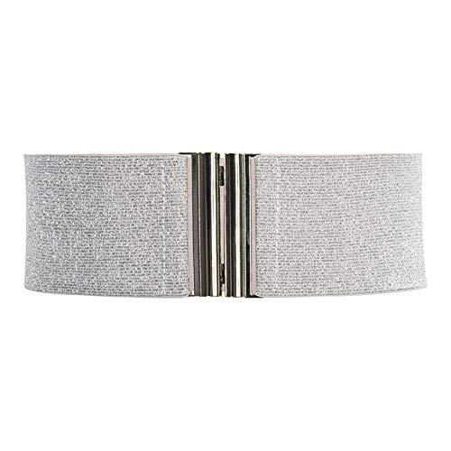 Women Vibrant Stretchy Metal Waist Belt for All Seasons Silver XL