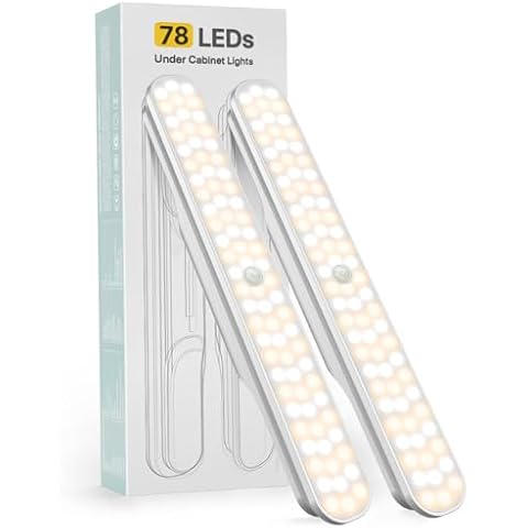 Rossetta Under Cabinet Lights, 78 LED Lights Battery Operated Motion Sensor Light Indoor, Wireless Rechargeable Dimmable Closet Lights Under Cabinet Lighting for Kitchen Closet Stairs Hallway Cover