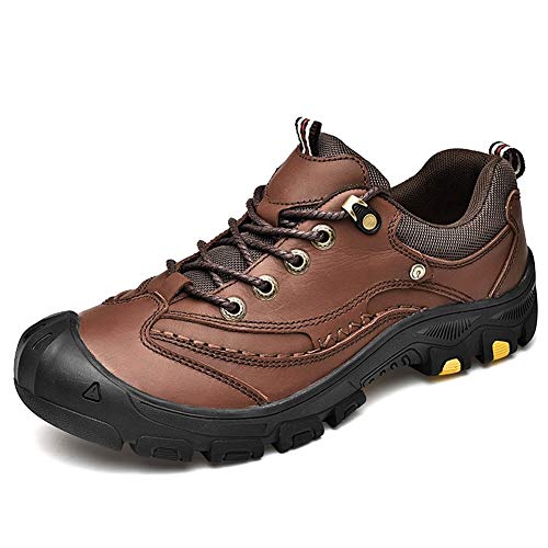 tanxinxing Zapatos de senderismo para escalada al aire libre para hombre, zapatillas deportivas con cordones de cuero auténtico, suela antideslizante fuerte (color: marrón, talla 44 EU) Cover