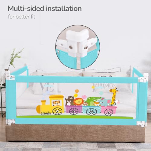 Image of R for Rabbit Safari Baby Bed Rail, (Pack of 1) One Side Bed Protector 177 x 100 cm, Anti-Fall Safeguard Toddler Safety, Adjustable Height & Foldable with Storage Pocket for Kids 5.8 x 3 ft(Blue)