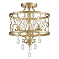 Farmhouse Crystal Ceiling Light Fixture, 3-Light Semi Flush Mount Crystal Chandelier Light Fixture Rustic Vintage Gold Pendant Ceiling Lamp for Hallway Corridor Kitchen Entryway Bedroom Living Room