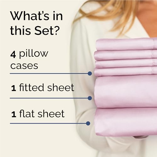 Image of Full 6 Piece Bed Sheet Set - Soft, Breathable & Cooling Sheets - Light Pink | Ultra-Soft Hotel Luxury Bedding Set with 8-16 Inch Deep Pockets, 1 Flat & 1 Fitted Sheet & 4 Pillowcases, Wrinkle & Fade Free