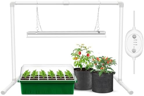 Wolezek Grow Lights for Seed Starting with 6/9/12H Timer, 2ft T5 144 LEDs Full Spectrum Grow Light Seedling with Stand for Indoor Plants, 32W High Output Seed Starter Light Kit, Height Adjustable