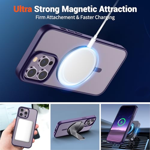 Image of SUPFINE Magnetic for iPhone 14 Pro Case (Compatible with MagSafe) (Military Grade Drop Protection) Translucent Matte Shockproof Phone Case, Dark Purple