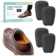 Shoe Tongue Pads for Men & Women - Welnove 2 Pairs Suede Memory Foam Shoe Padding Cushion Soft Self Adhesive Inserts Filler for Boots, Leather Shoes, Dress Shoes, Loafers Black, Size L