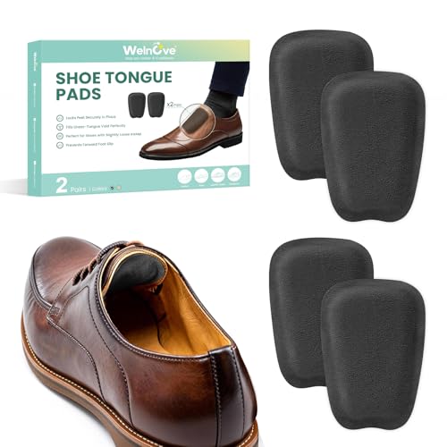 Shoe Tongue Pads for Men & Women - Welnove 2 Pairs Suede Memory Foam Shoe Padding Cushion Soft Self Adhesive Inserts Filler for Boots Leather Shoes Dress Shoes Loafers (Black Size L)