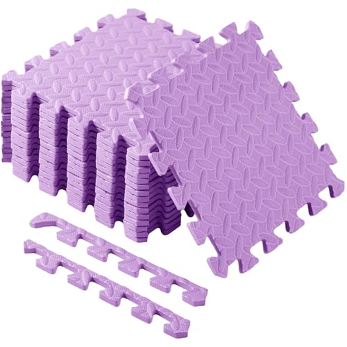 Image of Shihanee Foam Floor Tiles Foam Floor Mats Play Mats Bulk with Borders Interlocking for Bedroom Gym Nursery(16ft,Purple)