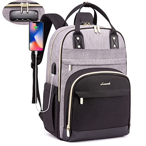LOVEVOOK-Laptop-Backpack-for-Women-Fashion-Travel-Work-Anti-theft-Bag-with-Lock-Business-Computer-Backpacks-Purse-College-School-Student-Bookbag-Fits-17-Inch-Laptop-Grey-Black-Black