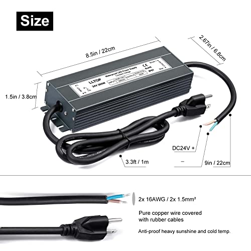 Lltop Led Power Supply 24V 8.3A 200W Led Driver Ac90-130V To 24Vdc Converter Low Voltage Transformer Waterproof For Indoor Outdoor Led Lighting #TOP2