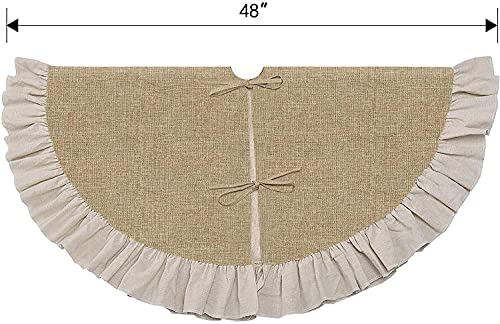 tiosggd Summer Burlap Tree Skirt 48'', Large Tree Skirt with Ruffle Border, Rustic Farmhouse Decorations Tree Ornaments, Brown Linen Tree Mat for Wedding Boho Coastal Holiday Party Decor by tiosggd - Image 5