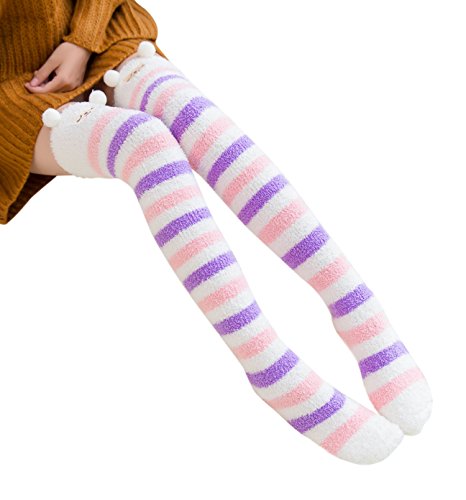 Image of Urban CoCo Women's Cartoon Fuzzy Socks Winter Warm Over Knee High Socks