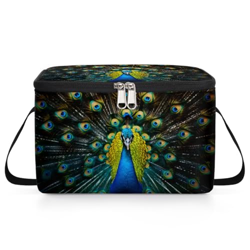 GzLeyigou Beautiful Peacock Lunch Bags for Women Men 9 Cans, Hot & Cold Food Delivery Bag Insulated Grocery Bag Insulated Lunch Box Peacock' s Tail Cooler Bag for Office Work Picnic Beach