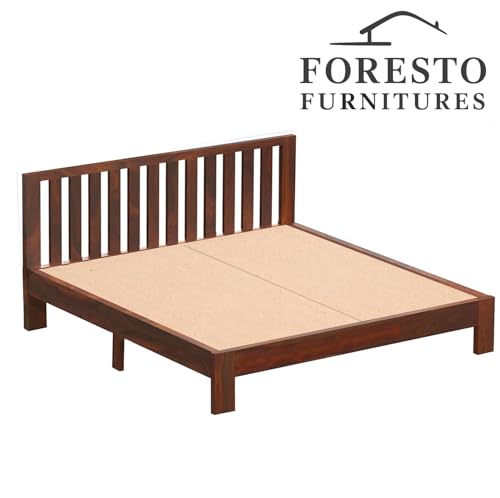 Image of King Size Solid Wood Premium Minimalist Bed | Modern Durable Double Bed - Walnut Finish - 78x72 inches