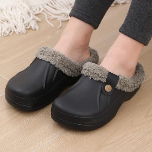 Fleece Lined Clogs Fur Fuzzy Fluffy Waterproof Slippers Women Men Winter Garden Shoes Warm House Slippers Indoor Outdoor Mules2