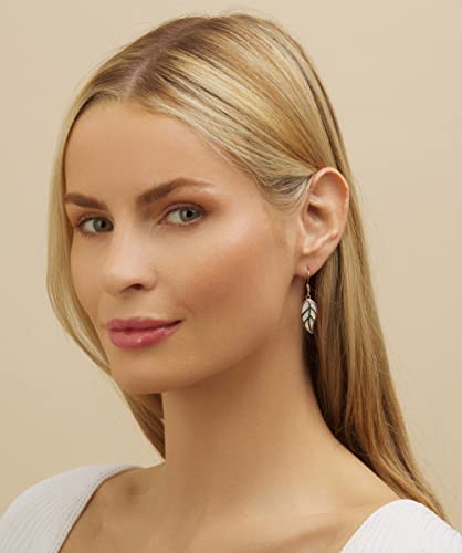 Barzel 18K White Gold/Rose Gold Plated Created White or Green Opal Leaf Drop Dangling Earrings2