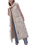 ORANDESIGNE Daunenweste Damen Lang Wintermantel Vest Weste Mantel Ärmellose Warmer Daunenmantel mit Taschen Steppweste Damen Daunenjacke Steppjacke Outdoor M Weiß M