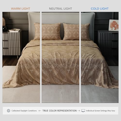 Image of BLISSHOME Everlast 150TC King Size Printed Bedsheet with 2 Pillow Covers for Double Bed, Aesthetic Bedding, Wrinkle Resistant, 100+ Wash Durable, Quick Dry, Ornate Design - Beige (228cm x 274cm)
