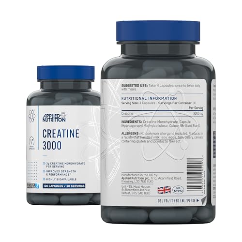 Applied Nutrition Creatine 3000 - Creatine Monohydrate Capsules 3000mg Per Serving, High Strength Supplement, Increases Physical Performance (120 Capsules - 30 Servings) (New) - 6