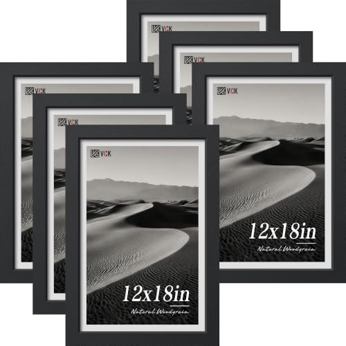 Image of VCK 12x18 Picture Frames Black - 6 Pack, Wide Border Wood Poster Frame, Multi-Directional Display Family Photos, Office Prints, Studio /Gallery Artwork, Woodgrain Series, Wall Hanging