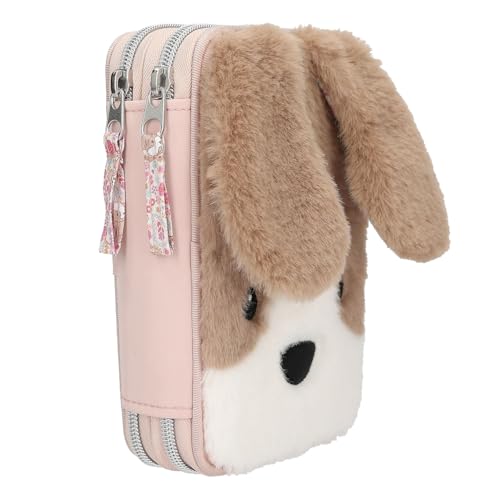Depesche 13127 Princess Mimi Milo - Gefüllte 2-Fach Federtasche in Rosa, mit Hunde Motiv und Schlappohren, Federmappe mit Buntstiften, Lineal, Schere uvm.
